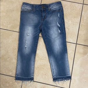 Distressed girls jeans with adjustable waistband